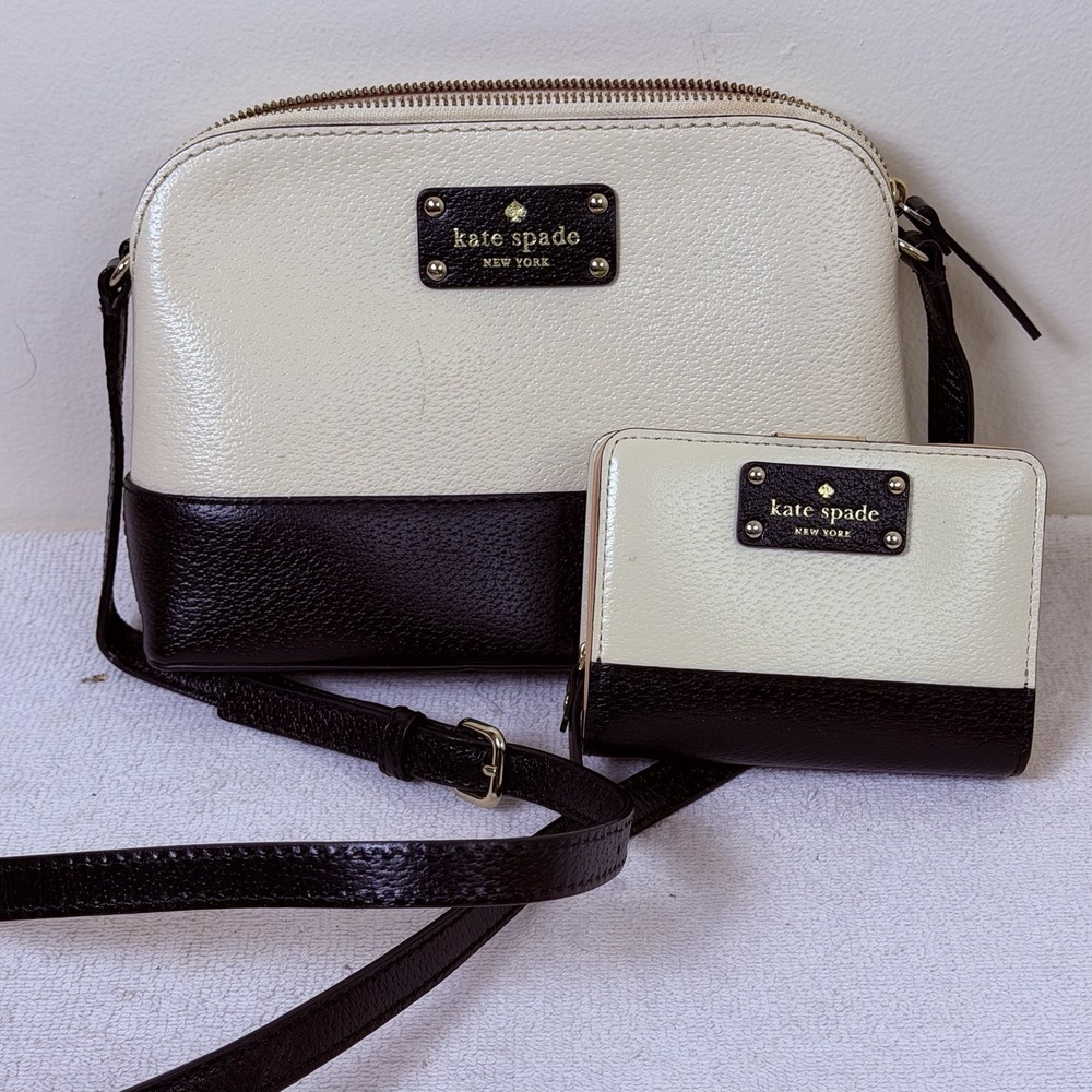 KATE SPADE Hanna Wellesley Crossbody Shoulder Handbag White Black With Wallet
